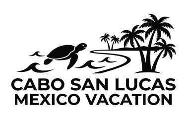 Obraz premium Cabo San Lucas Mexico vacation tropical island with turtle and palm trees