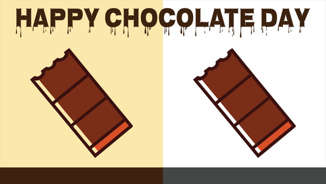 Happy chocolate day bite marks on dark cocoa candy bar vector illustration for dessert branding or sweet store marketing assets.