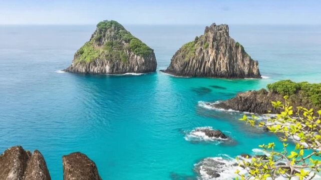 Fernando de Noronha in Brazil. Morro Dois Irmaos and Baia dos Porcos.