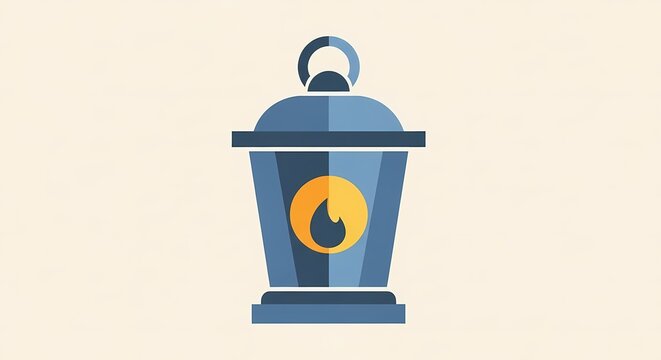 Minimalist lantern icon with blue flame