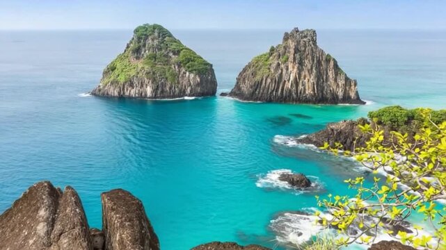 Fernando de Noronha in Brazil. Morro Dois Irmaos and Baia dos Porcos.