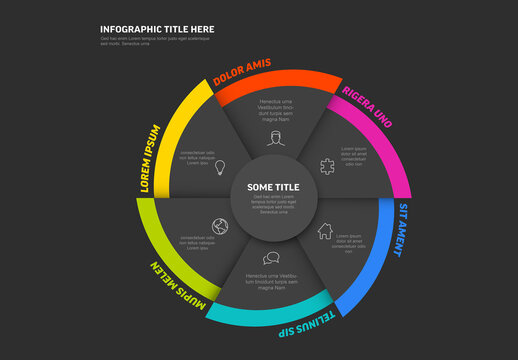 Circular Infographic with Six Colorful Segments on Dark Background