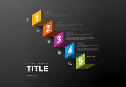 Five Step Vertical Origami Infographic Timeline Template on Dark Background