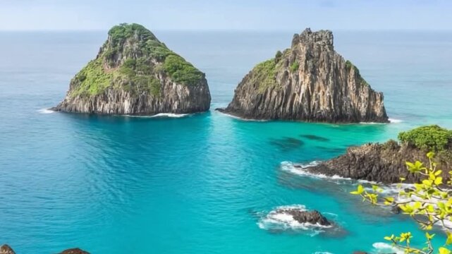 Fernando de Noronha in Brazil. Morro Dois Irmaos and Baia dos Porcos.