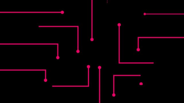 Glowing pink flowchart diagram with connecting nodes on black background