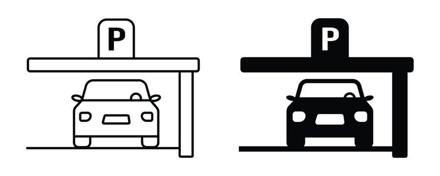 Car parking icon symbol. Parking space. Parking lot. Car park. solid, outline vehicles illustration.