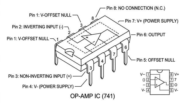 Op Amp IC 741 Integrated Circuit Diagram.
