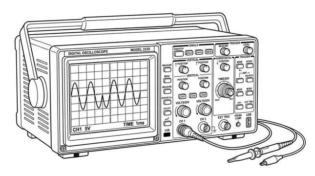 Oscilloscope electronic test equipment with waveform display.