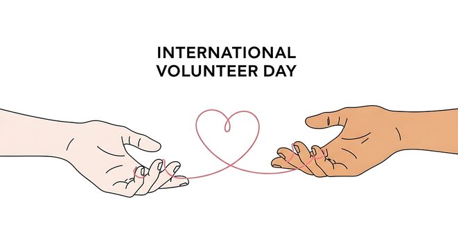 International volunteer day concept hands connecting with a red heart string