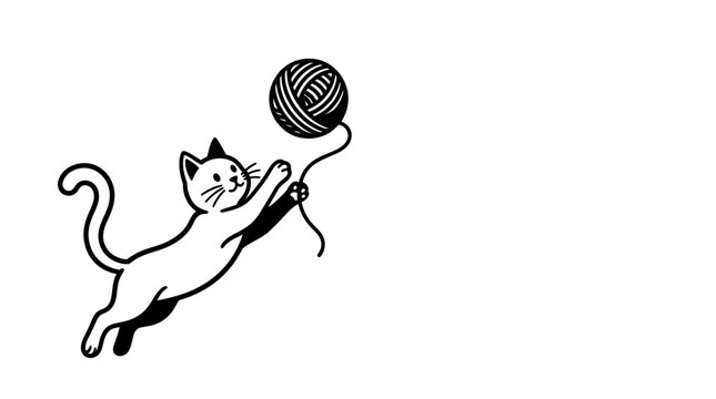 A cute cartoon cat playing with a ball of yarn.