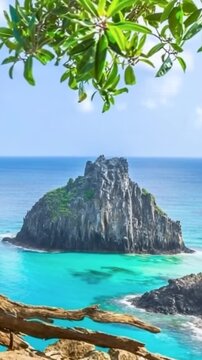 Fernando de Noronha in Brazil. Morro Dois Irmaos and Baia dos Porcos. Vertical video