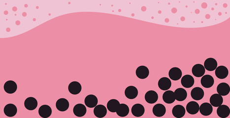 Obraz premium Pink bubble tea background with black tapioca pearls at the bottom. Sweet boba milk tea illustration with foam bubbles at the top