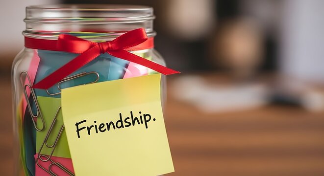 Friendship notes in a jar with ribbon positive affirmations concept