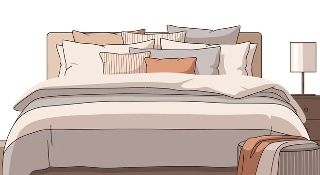 Bed with pillows and comforter.