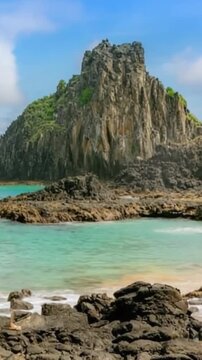 Fernando de Noronha in Brazil. Morro Dois Irmaos and Baia dos Porcos. Vertical video