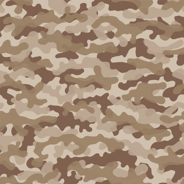 Camouflage seamless pattern smooth organic shapes in beige tan and brown tones