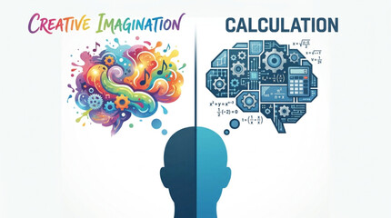 Creative Imagination Versus Logical Calculation Brain Illustration. © riil