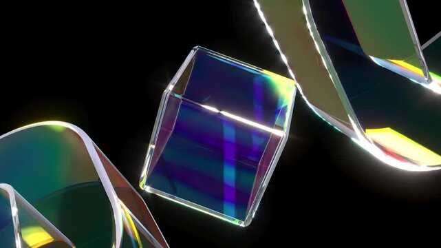 Color rainbow glass square shapes set with refraction and holographic effect 4k