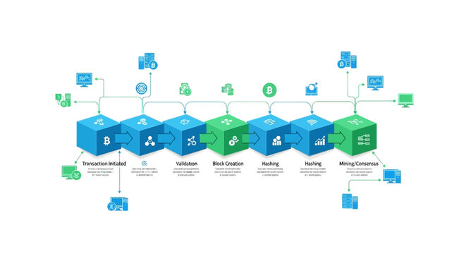 Blockchain Cryptocurrency Transaction Process Flow Diagram