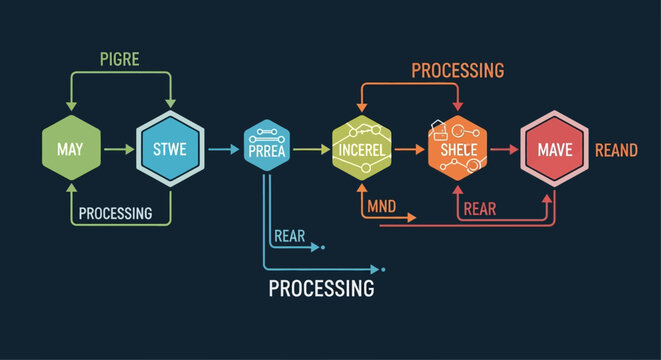Modern flowchart diagram depicting a complex business process with data flow.