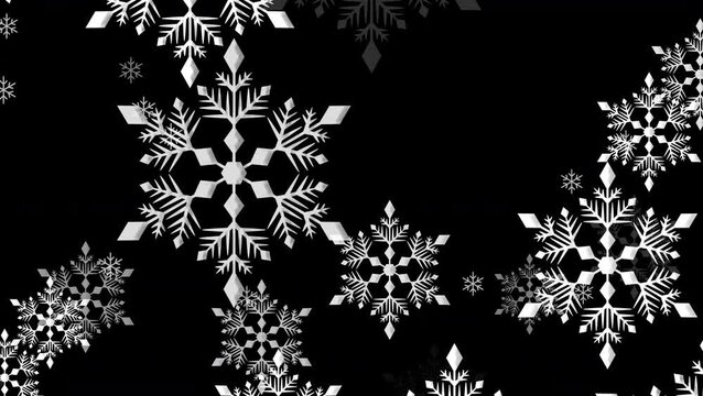 タイプ1 クリスマス 雪の結晶01 ベベル 左から右 横方向 大大小 パターン01 白色 ループ （透過背景）