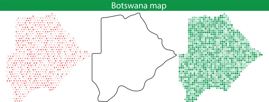 A detailed map of botswana in red pixel and green pixel style on with outline