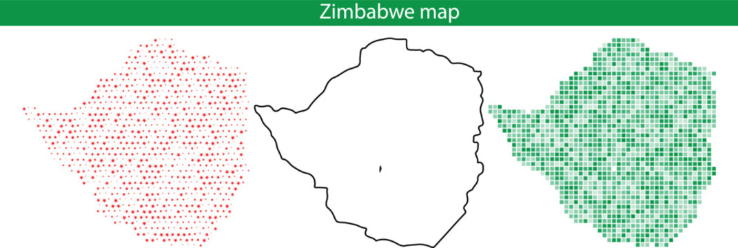 Zimbabwe map in red and green pixels on with outline