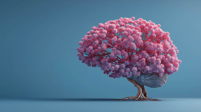 Human brain growing from tree symbolizing learning new skills and mental development