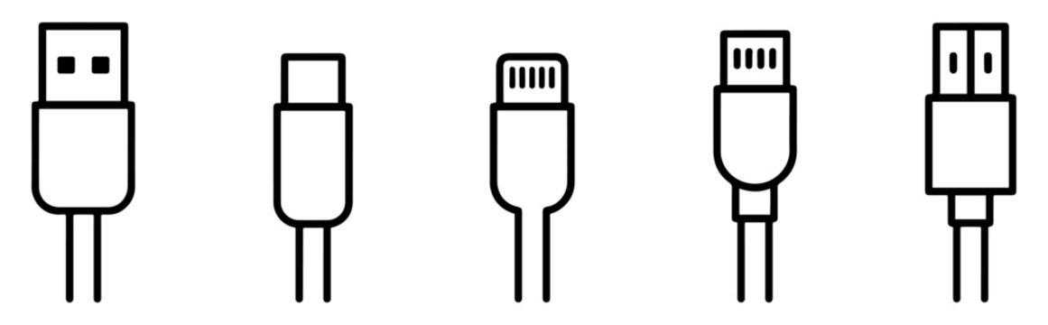 usb cable connector icon set