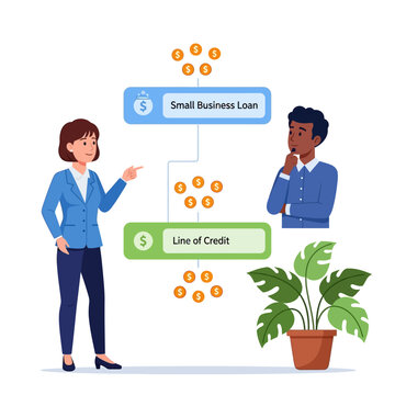 Small Business Loan and Line of Credit Options Illustration.