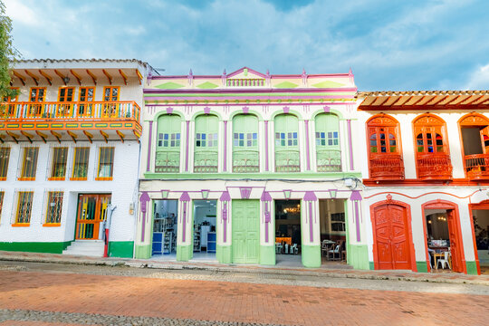 Colorful colonial facades in Jerico, Antioquia, Colombia