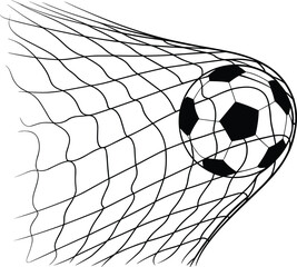 Soccer ball hitting goal net silhouette motion impact scoring abstract sport design vector illustration dynamic energy concept © MdAriful