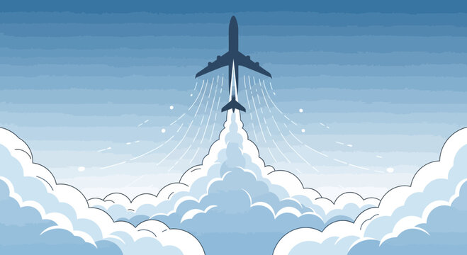 Airplane flying through the sky high 6.