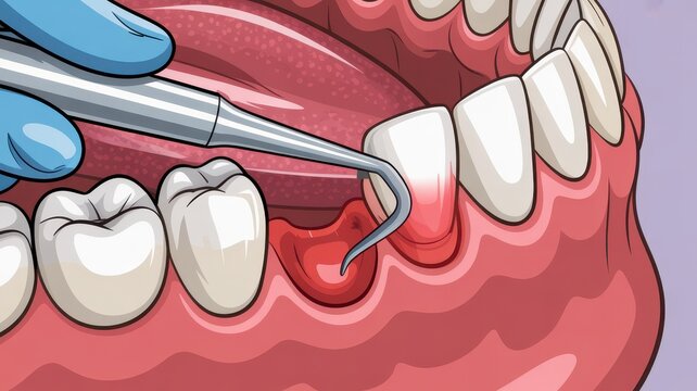Dental examination illustration of tooth decay and gum disease