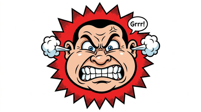 Angry Man Face With Steam Coming Out Of Ears.