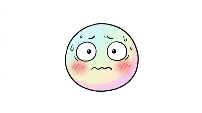 Cartoon face showing worry and fear with blushing cheeks.