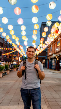 Dihua street evening scene with colorful lanterns