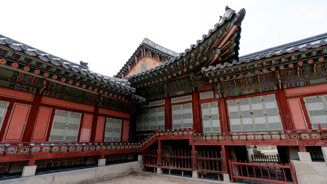 Detailed architecture of Gyeongbokgung Palace in Seoul