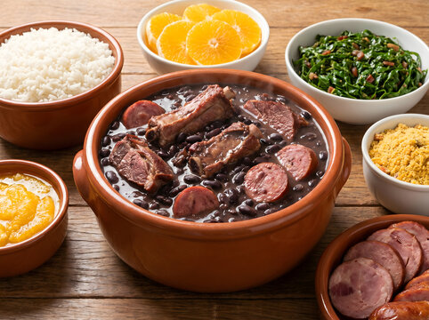 Feijoada Brasileira Completa com Feijo&atilde;o Arroz Couve e Torresmo