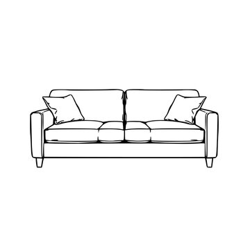 Minimalist sofa set with single flowing line outline and cushions featuring sofa, furniture, living room with silhouette and line art