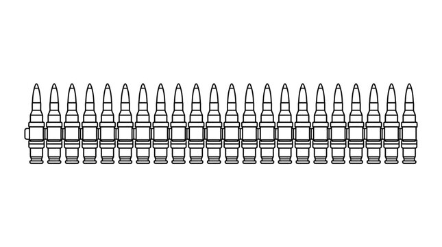 Black and white line art illustration of a machine gun ammunition belt.