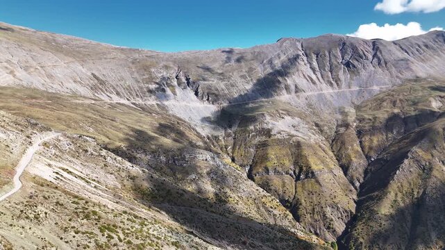 Barren mountain ridges at highest paved pass in Greece near Metsovo, Pindus range, Epirus
