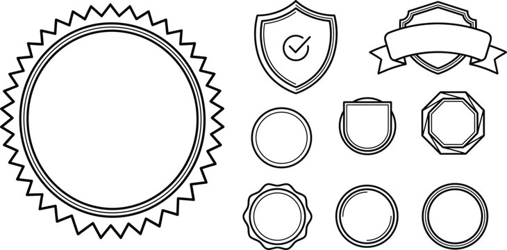 Empty badge shield ribbon collection outline vector template set for logo design