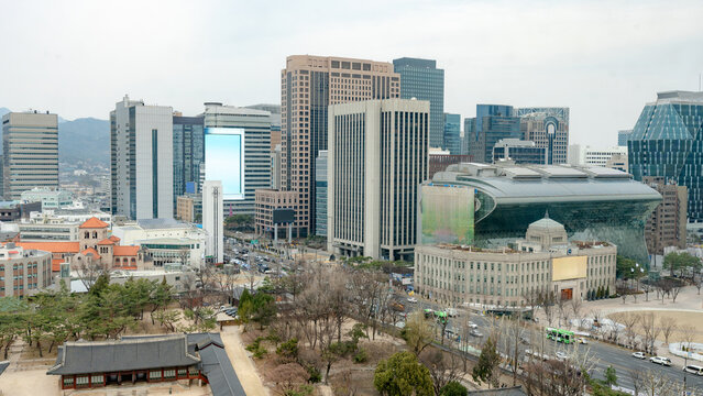 Seoul City hall and Metropolitan library near Deoksugung