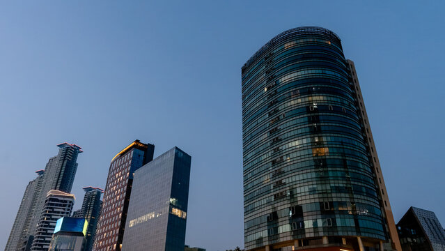 Modern skyscrapers at dusk in Gangnam, Seoul, South Korea