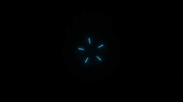 Cyan neon glowing dashes circular rotating loop animation on dark background