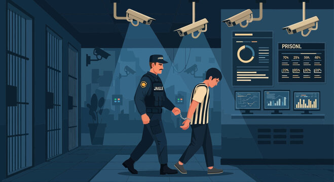 Police officer escorting a prisoner.