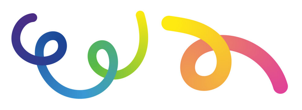 Two separate curved gradient line segments with vibrant rainbow color spectrum.