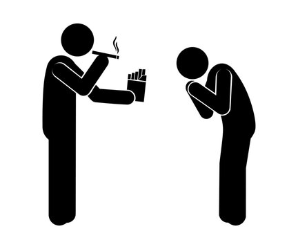Stickman Refusing Cigarette Offer No Smoking Awareness Concept Silhouette Vector Illustration.