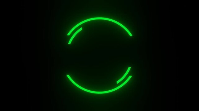 Green neon broken circle with rotating dashes loop animation on dark background